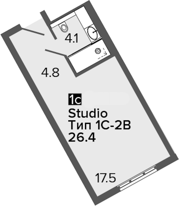 Квартира студия 26.4 м², 3/16 эт., Апарт-отель «ARTSTUDIO M103»